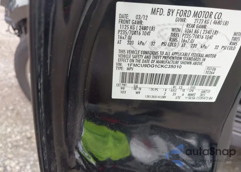 2012 Ford Escape Xlt из США, поврежденный, VIN 1FMCU9DG1CKC35010